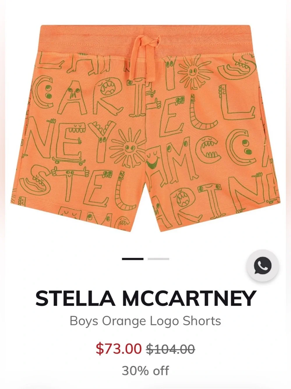 Stella McCartney Kids Matching Set Orange Graphic Tee & Boy Shorts Size 5/6Y